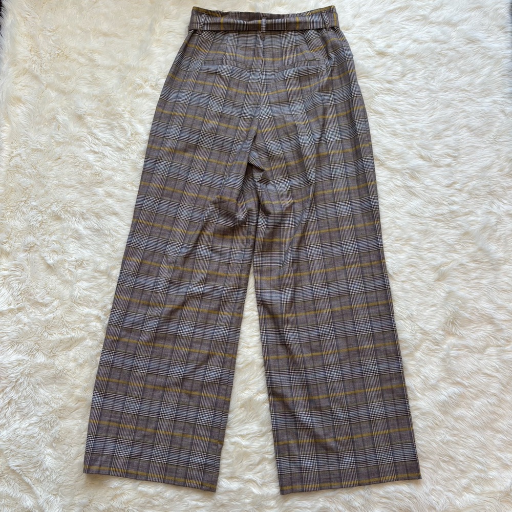 A New Day Yellow & Brown Plaid High Rise Belted Wide Leg Trouser Pants Womens 2 - Picture 6 of 7